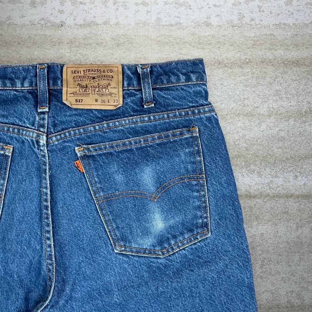 Vintage 90s Orange Tab Levis Jeans 36x322 Bootcut Flared Medium Wash Made in USA - Picture 3 of 6
